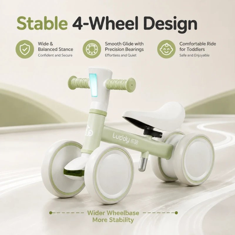 Luddy 2302 Multi-Function Baby Tricycle No Pedal Balance Bike with Push Bar & Stowable Pedals Outdoor Cycle Toy