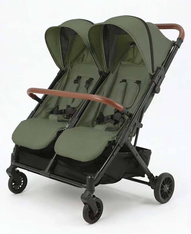 Luxurious Lightweight One-Hand Folding Aluminum Alloy Frame Fabric Side-by-Side Twin Baby Stroller Pram