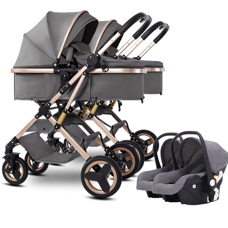 Luxury 3 in 1 Baby Stroller with Car Seat 3 in 1 Twins Pram Poussette Carriage Kinderwagen Travel Stroller for 2 Baby