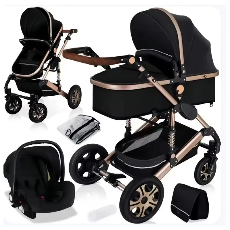 Luxury 3 in 1 Baby Stroller with Carseat Pram Trolley Folding Kinderwagen for Newborns Perfect Travel Pushchair