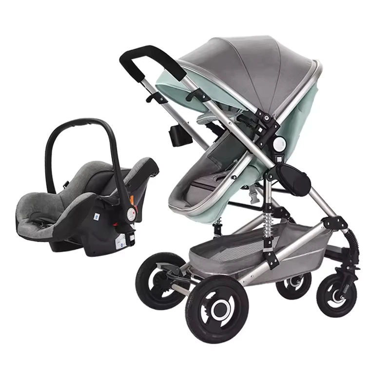 Luxury 3 in 1 Foldable Baby Stroller Eggshell Car Seat High Landscape Oxford with Stainless Steel Frame for Newborns and Kids