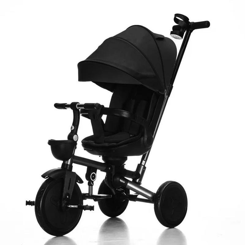 Luxury Children Metal Frame Tricycle with Sunshade and Pushbar 3 Wheels Tricycle for Kids Children Folding Children Trike