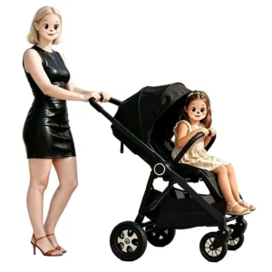 Luxury Foldable Stainless Steel Frame Baby Stroller 2 in 1 Buggy for 0-3 Years Old