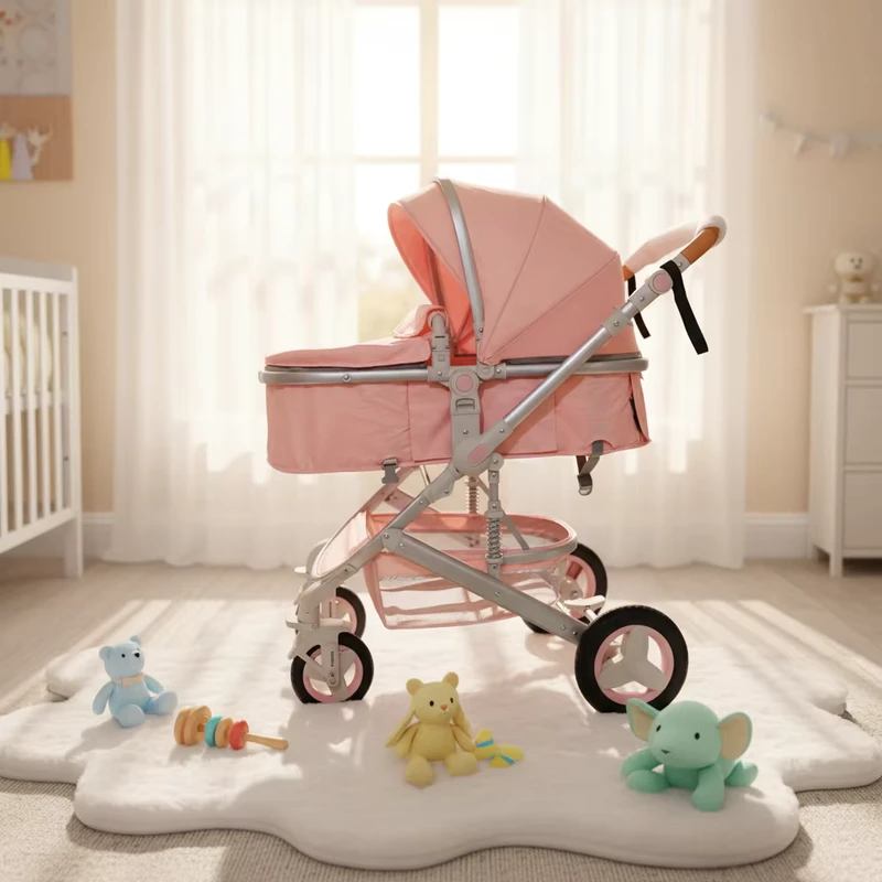 Luxury Foldable pink Modern Design 3 in 1 Baby Stroller