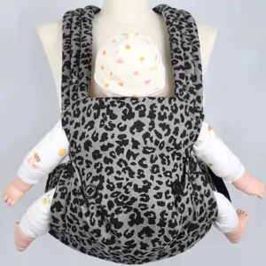 Luxury Leopard Print Baby Carrier Adjustable Straps Secure Fasteners Comfortable Infant Carrying Safety Features Foldable Cotton