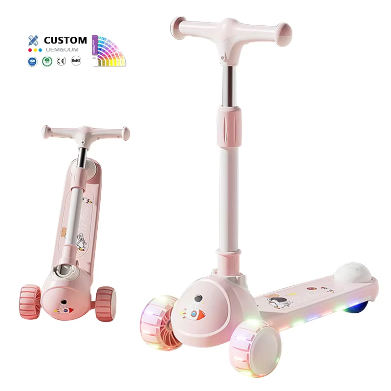 Manufacturers 3 Wheels Foldable Kick Scooter for Kids Music Foot Scooter with LED Lights for Outdoor Use