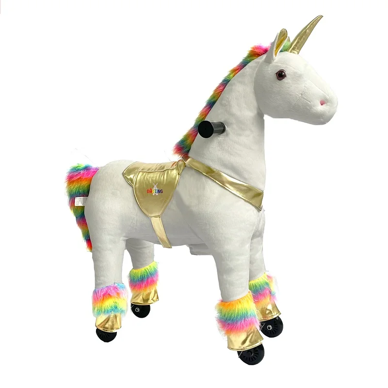 Mechanical Stuffed Plush Animal Walking Ride on Horse Unicorn Toy Princess Cars Horse Riding for Kids and Adults
