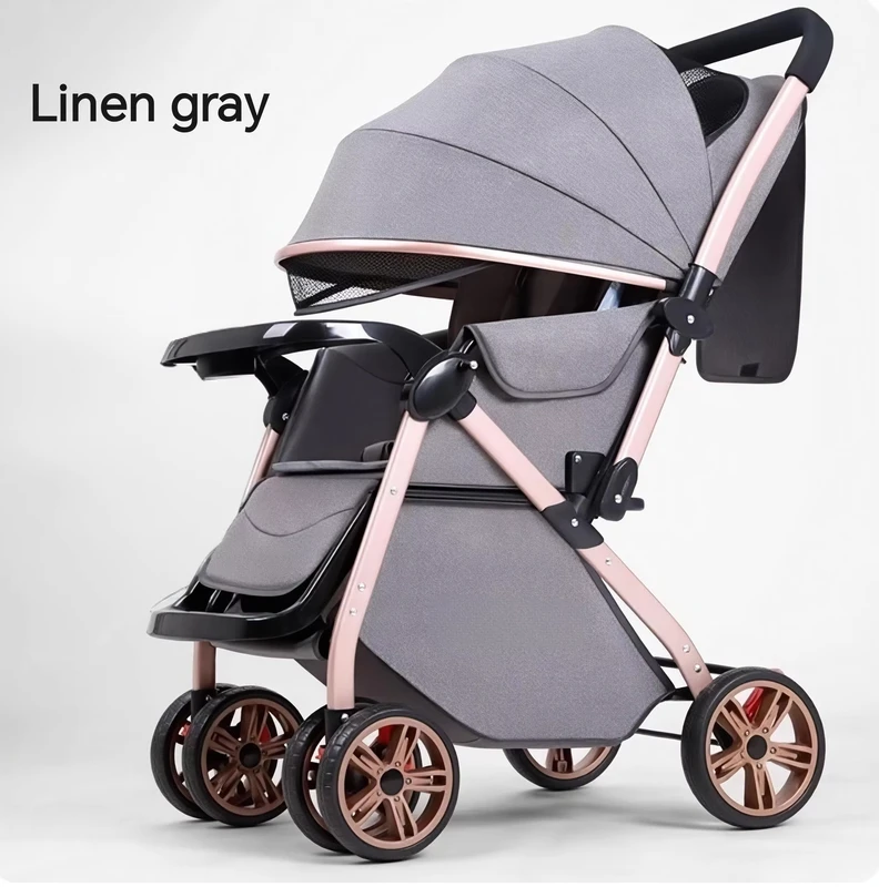 Metal Lightweight Folding Umbrella Stroller Four wheel Shock Absorption Two way Pushchair for 0 6 Months Babies 15kg Load