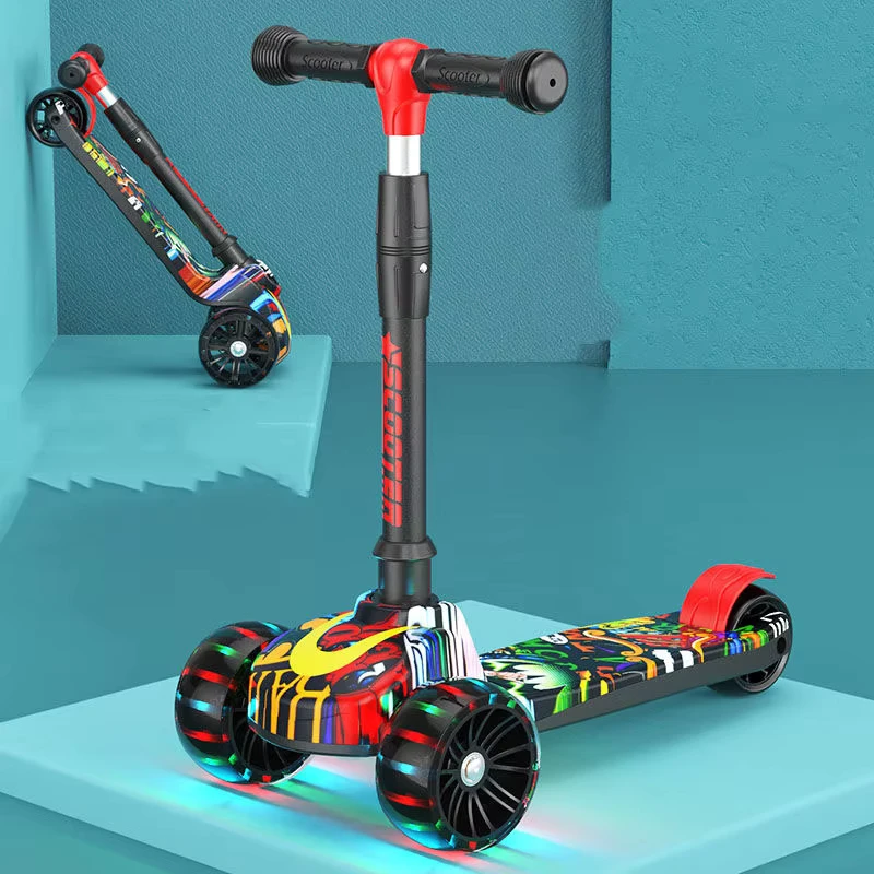 Mini Luxury Aluminum Alloy Plastic Child Scooter Toy Three Wheels Foldable Drift Trike Height Adjustable for Outdoor Fun Kids