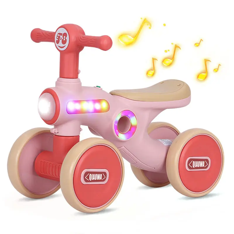 Mini Toddler Kids Tricycle 4-Wheel Balance Bike with 4-Point Harness and Shock Absorber Plastic Frame for Kids Ride