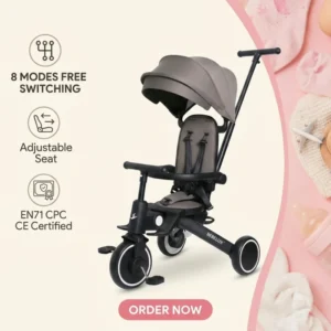 Model T8 FACTORY High Quality Linked brake Kids Tricycle Easy Fold Baby Trike with Lying Backrest and Rotation Seat Ride on Car