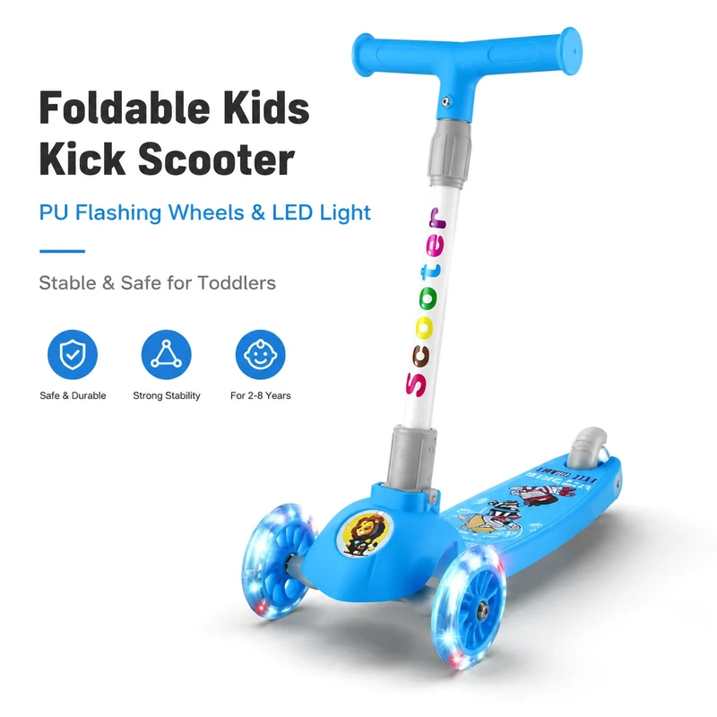 Modern Foldable Kids Kick Scooter Lightweight Children's 3 Wheel Scooter with PU LED Wheels Learning Toy for Outdoor Sports3 12