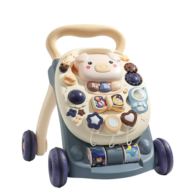 Modern Multifunction Baby Walker with 4 Wheels Plastic Frame Push Along Activity Musical Walkers for Baby's First Steps Learning