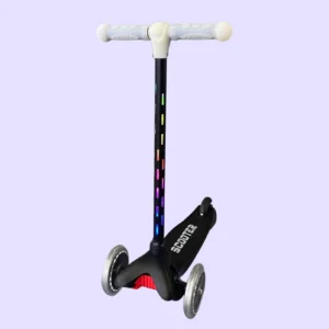 Modern Outdoor Play Children’s Scooter with LED Pole Light Three PU Wheels Battery Powered and Rear Foot Brake Child Toy