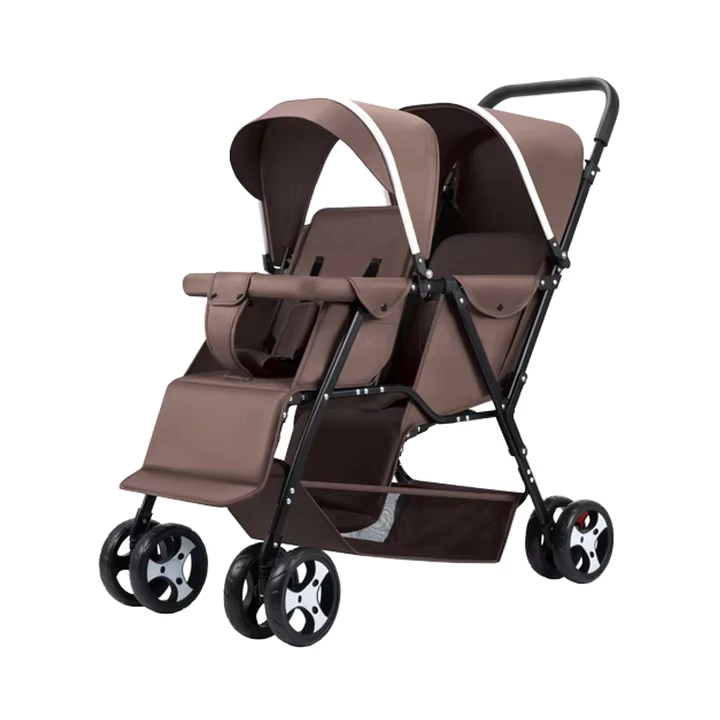 Modern Style Lightweight Linen Foldable Double Seat Baby Stroller Stainless Steel Frame for Twins