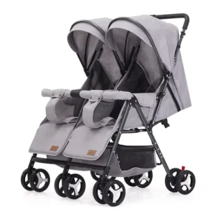 Modern Style Lightweight Linen Foldable Double Seat Baby Stroller for Twins 0 3 Years