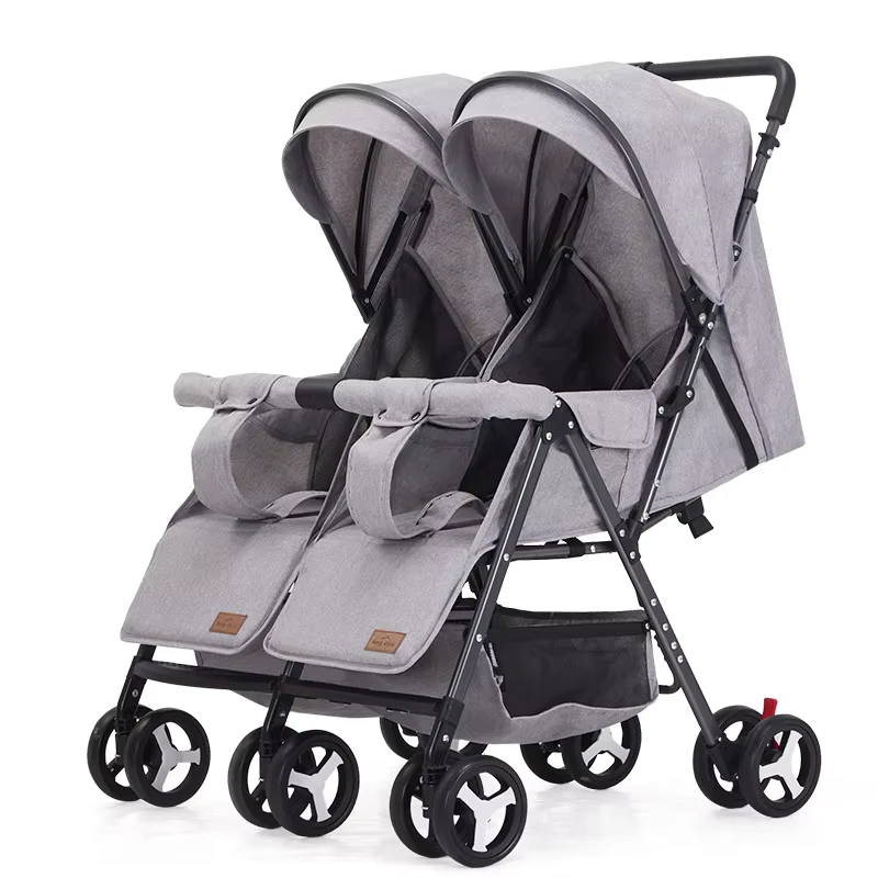 Modern Style Lightweight Linen Foldable Double Seat Baby Stroller for Twins 0 3 Years