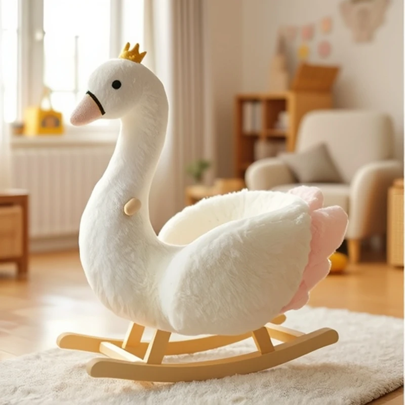 Modern Style Ride on Stuffed Plush Animal Toys Swan Baby Bouner Rocking Chair
