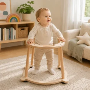 Montessori Baby Walker Sturdy Wooden Push Walker Toy with Wheels for Toddlers Balance Development