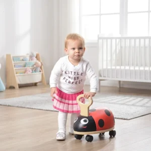 Montessori Educational Ladybug Ride On Toy MDF and PU Leather Ladybug Ride on Toy for Toddlers First Birthday Gift Active