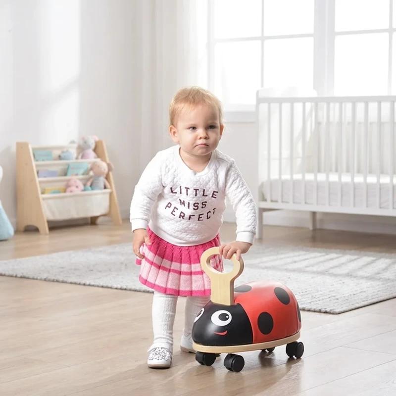 Montessori Educational Ladybug Ride On Toy MDF and PU Leather Ladybug Ride on Toy for Toddlers First Birthday Gift Active