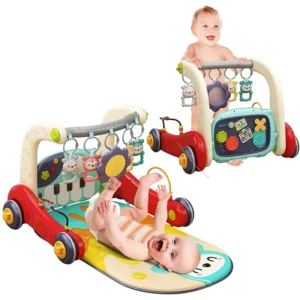 Multi function 3 in 1 Baby Walker Musical Pedal Piano Fitness Rack Walking Cart Toy Infant Floor Activity Gym Play Mat