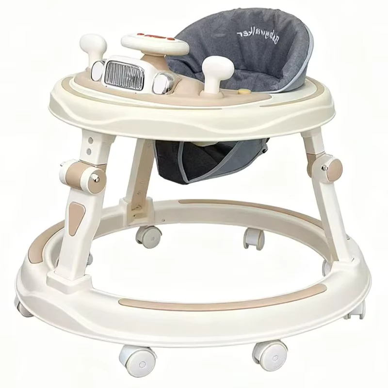 Multi-function Round Base Learning Toddler Walker with Music Foldable Design Car Toy Tray and Wheels Anti-Rollover