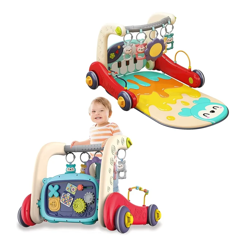 Multi functional 3 in 1 Baby Walker Musical Pedal Piano Fitness Rack Walking Cart Toy Infant Floor Activity Center Gym Play Mat