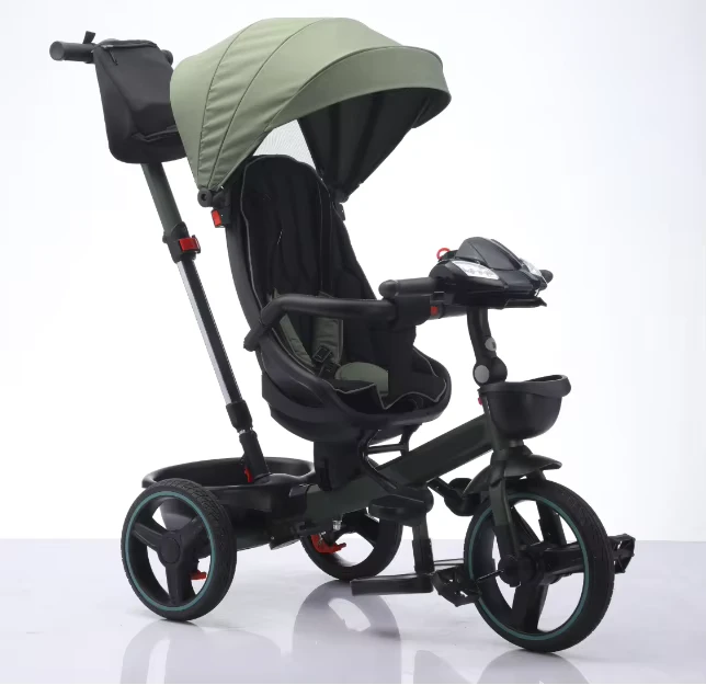 Multi functional Children's Tricycle & Baby Stroller with Foldable Design Guardrail Handlebar Quick Detachable Front Wheel