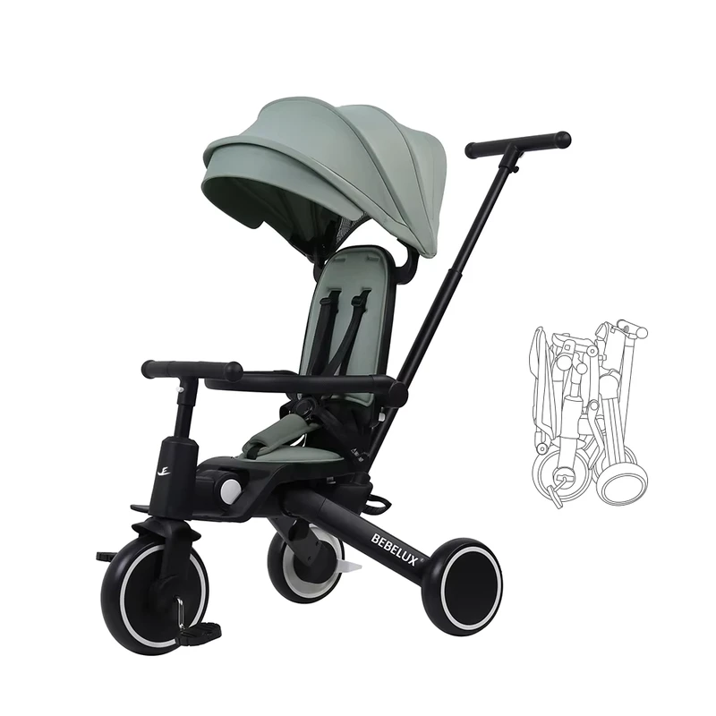 Multi functional Foldable Tricycle for Kids 8 in 1 Reversible Seat Baby Tricycle 3 Wheel Kids Ride on Trike Outdoors