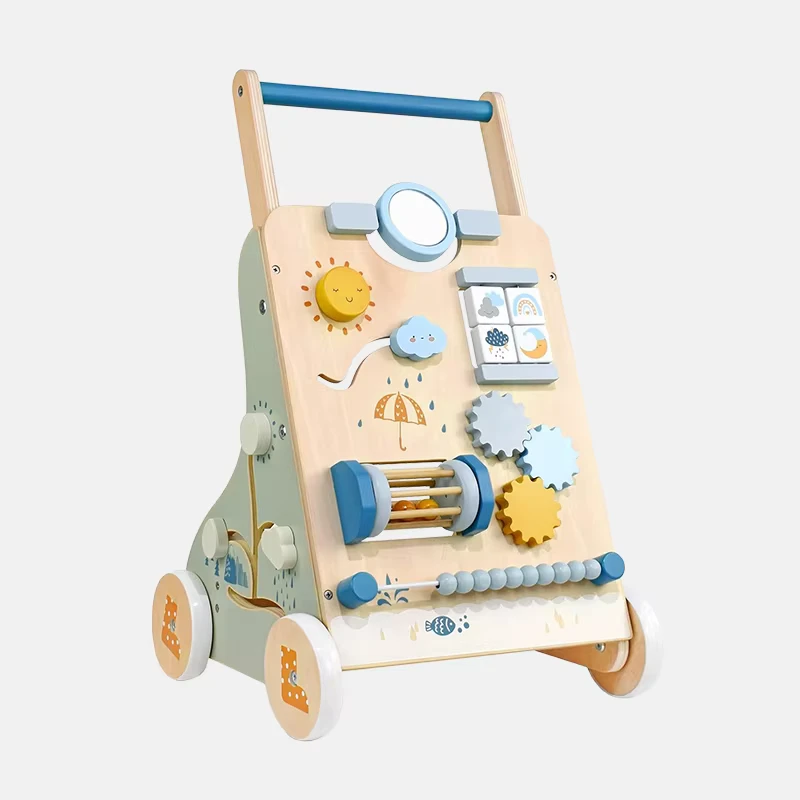 Multi-functional Wooden Baby Walker Busy Board Pull and Push Cart Activity Center Baby Learning Walk