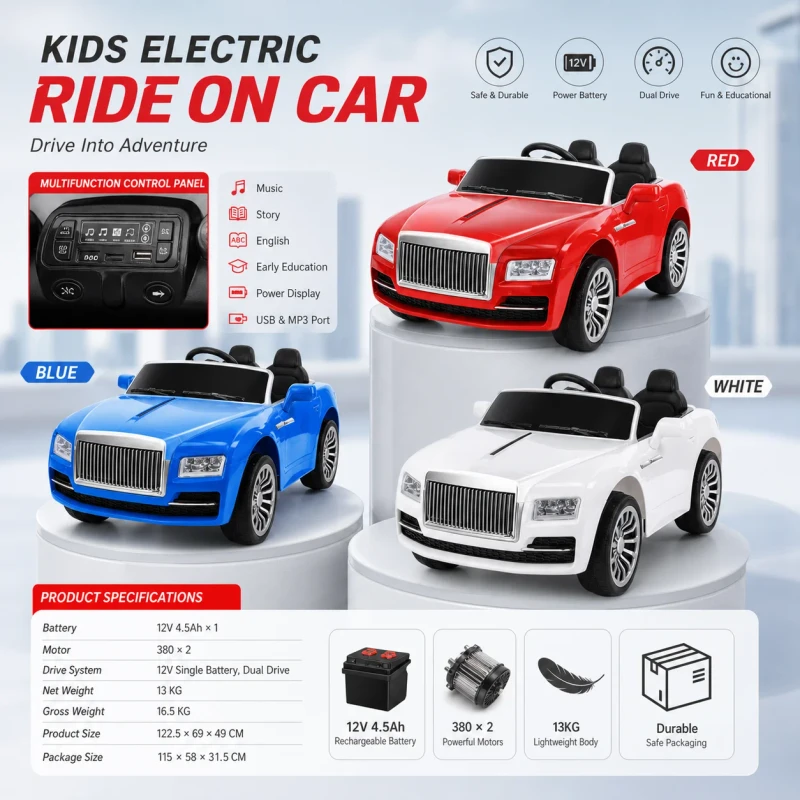 Multifunctional 24V Control Electric Toy Car for Boys 3 to 8 Years Old Ride On Remote Electronic Rubber Tires
