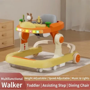 Multifunctional 4 in 1 Baby Walker Foldable with Music Seat Adjustable Height Wheels Push Toy 3 in 1 Walker for Baby Girl