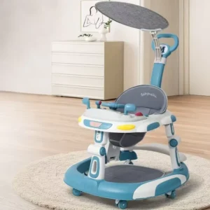 Multifunctional 4 in 1 Baby Walker Foldable with Music Seat Adjustable Height Wheels Push Toy Walker for Baby Girl
