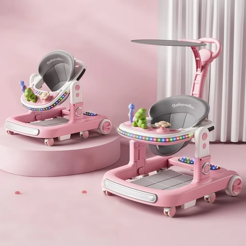 Multifunctional 4 in 1 Baby Walker with Scooter Play Table Music Lights Removable Tray for Toddlers 6 18Months