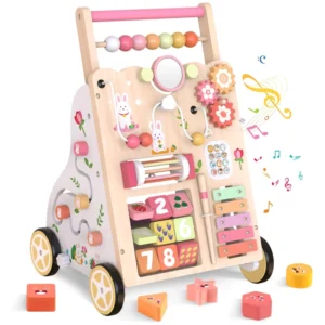 Multifunctional Adjustable Wooden Baby Push Activity Center Walker Baby Learning Walkers With Music
