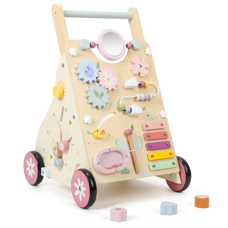Multifunctional Baby Learning Walker 4 In 1 Wooden Baby Push Walker With Wheels For Babies