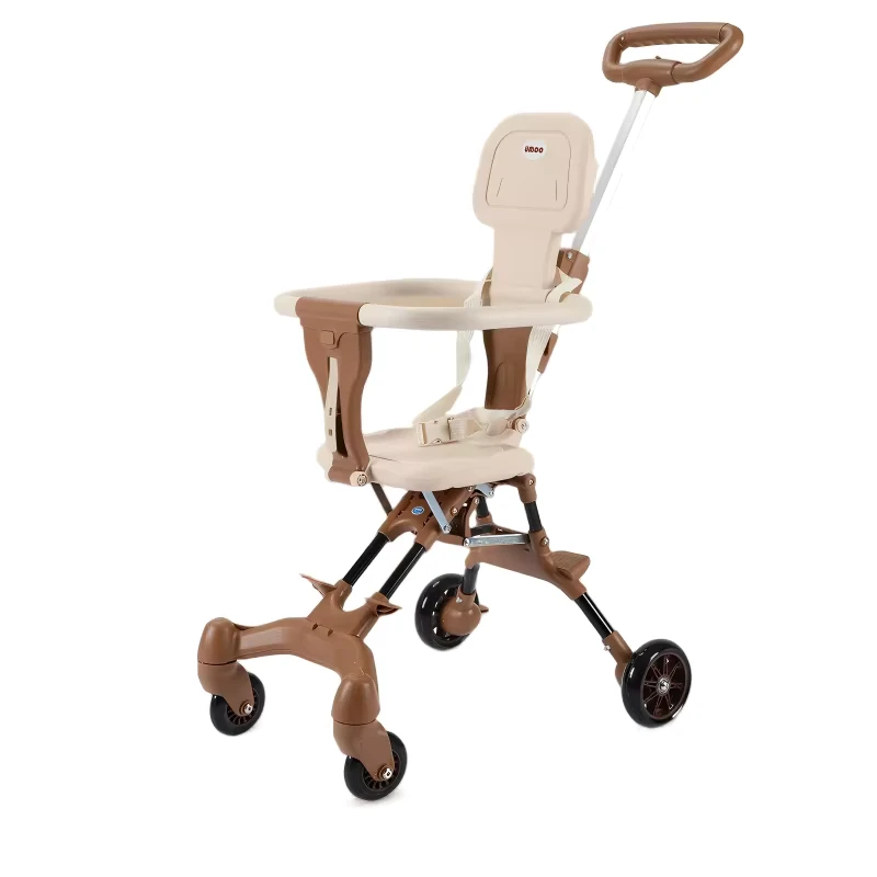 Multifunctional Baby Stroller Foldable Toddler Stroller with Safety Guardrail & Push Rod for Travel & Daily