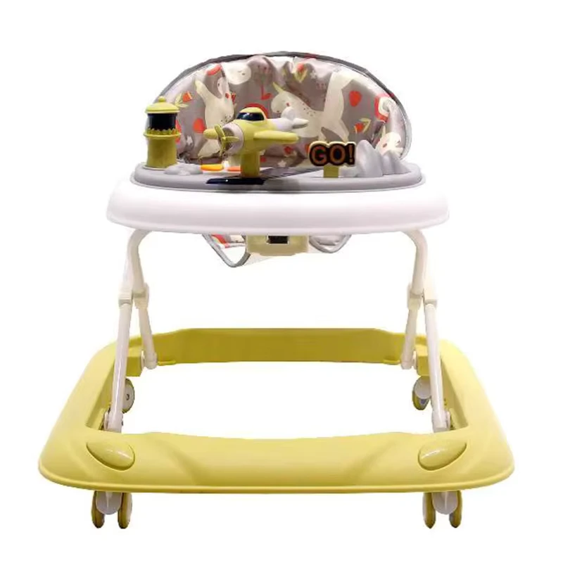 Multifunctional Foldable Baby Walker with Airplane Toy Eco friendly Plastic Frame Sit to Stand Learning Walking All Season Use