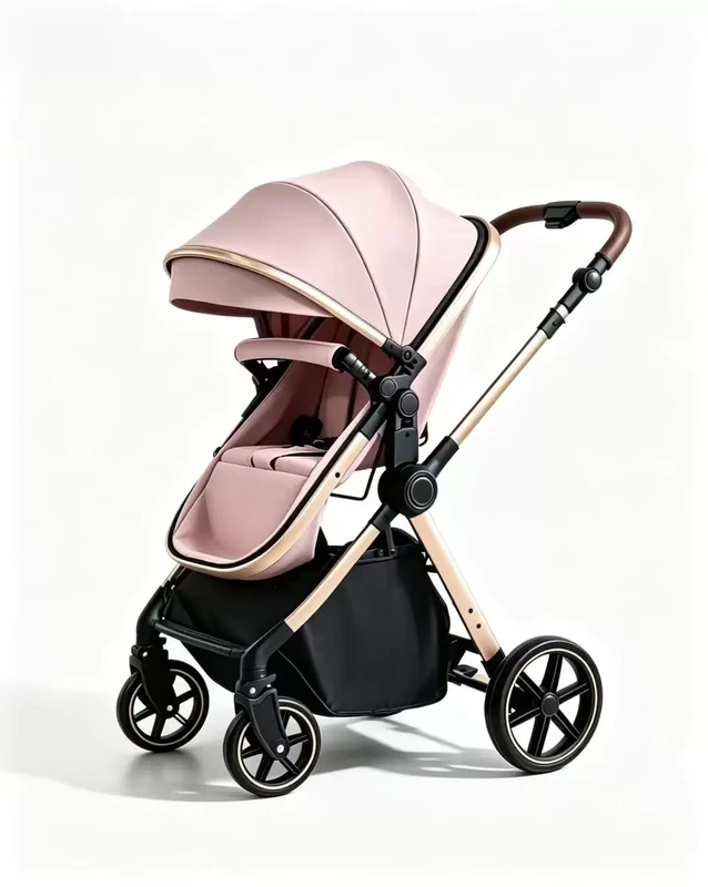 Multifunctional High Landscape Baby Stroller Metal Frame Reversible Push Portable Folding Outdoor Toddler Cart 15kg Load