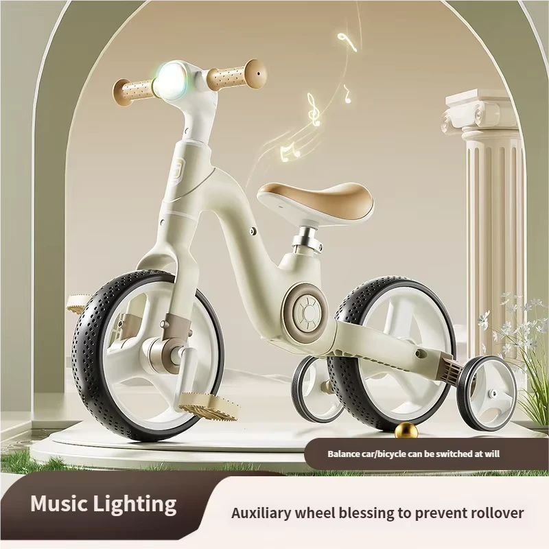 Multifunctional Kids' Balance Bike 3-in-1 Foldable Music Lighting Flashing Wheel