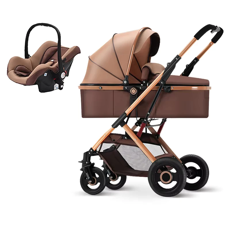 Multifunctional Lightweight Compact Folding Two Way High View Baby Stroller Linen Basket Stainless Steel Frame for Newborn
