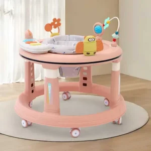 Multifunctional Round Walkers for Babies Foldable Baby Walking Chair with Wheels Plastic Frame Music for Babies Kids
