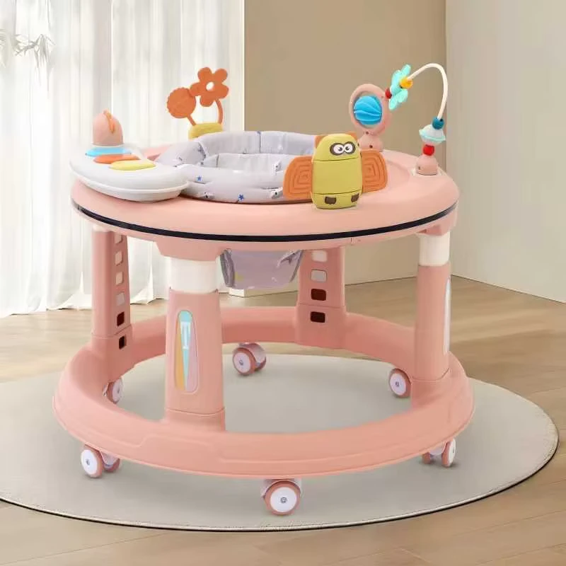 Multifunctional Round Walkers for Babies Foldable Baby Walking Chair with Wheels Plastic Frame Music for Babies Kids