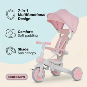 Multifunctional Toddler Baby Children Tricycle 3 Wheel Kids Trike Bike Baby Tricycle Kids Tricycle for Kids Children Baby 7 in 1