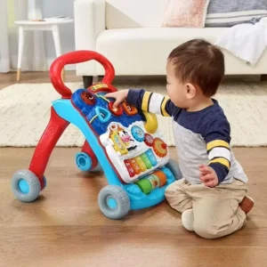 Musical Sit to Stand Baby Walker Baby Training Adjustable Wheel Stroller Pull Toys with Music Light