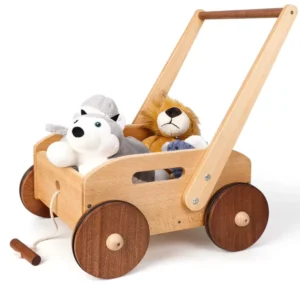 Natural Wood Eco friendly Polished Handmade Adjustable Baby Walker Push Pull Learning Walking Educational Toys Customizable Size