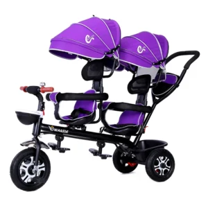 New China Factory Three Wheel Unisex Baby Twins Tricycle Double Seat