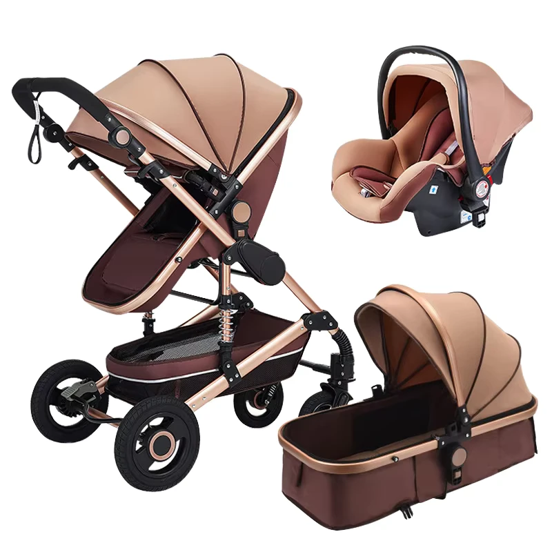 New Design 3 in 1 Aluminum Alloy Frame Linen Fabric Baby Stroller with Easy Folding Portable Adjustable Shock Absorber Wheels