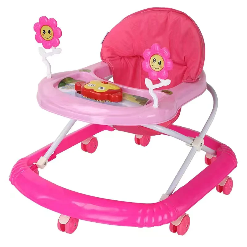 New Design Indoor Safe Foldable Plastic Frame 7 Wheel Soft Seat Cushion with Toy Feature Baby Walkers for Babies